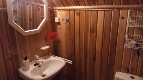 Saare Guest Apartment في Saare: حمام صغير مع حوض ومرحاض