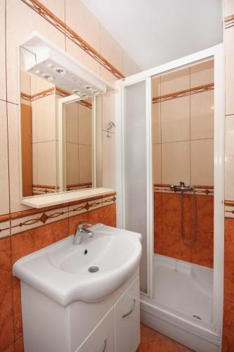 a bathroom with a white sink and a shower at Apartments with a parking space Malinska (Krk) - 5289 in Malinska