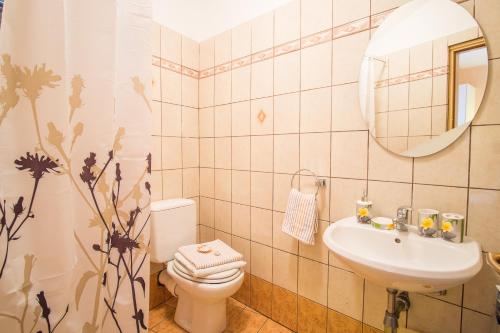 een badkamer met een toilet, een wastafel en een spiegel bij Double Room Vrbnik 5302b in Vrbnik