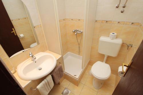 a bathroom with a sink and a toilet and a shower at Apartments by the sea Dramalj, Crikvenica - 5522 in Dramalj
