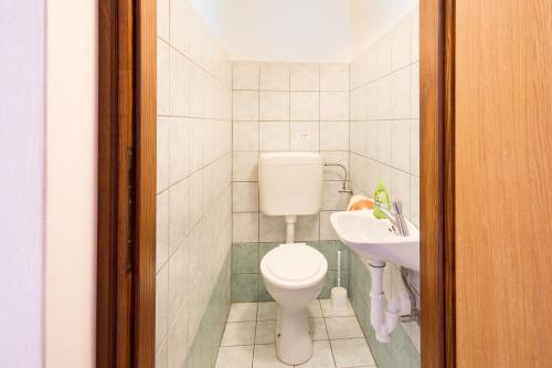 a small bathroom with a toilet and a sink at Apartments with a parking space Njivice, Krk - 5427 in Njivice