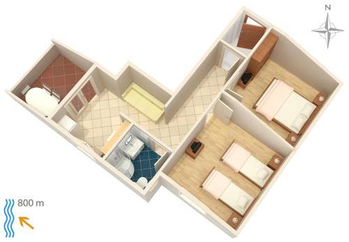 uma planta de piso de uma casa vista superior em Apartment Njivice 5458a em Njivice