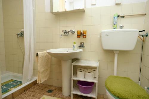 a bathroom with a sink and a toilet and a shower at Apartments with a parking space Vrbnik, Krk - 5392 in Vrbnik