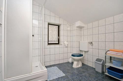 a white bathroom with a toilet and a shower at Apartments with a parking space Pinezici, Krk - 5465 in Pinezici