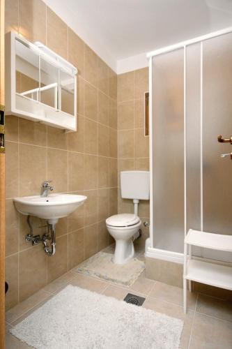 a bathroom with a toilet and a sink and a shower at Apartments and rooms with parking space Stara Baska, Krk - 5447 in Stara Baška