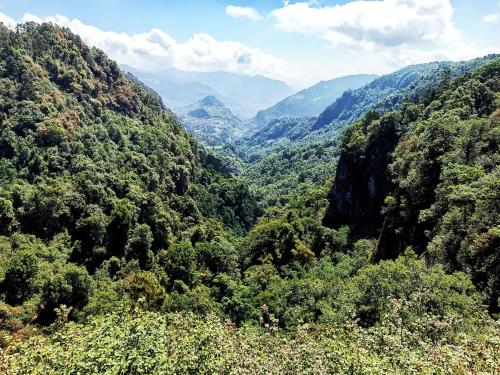 a view of a valley in a mountain range at Cabaña para pareja en el bosque IB in Acaxochitlán