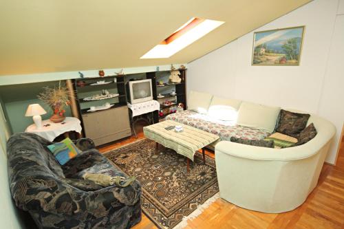 - un salon avec un canapé et une télévision dans l'établissement Apartments with a parking space Novi Vinodolski - 5582, à Novi Vinodolski