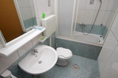 un bagno con lavandino, WC e doccia di Studio Senj 5560a a Senj