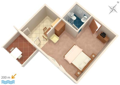 Grundriss eines Zimmers mit einem Schlafzimmer in der Unterkunft Apartments with a parking space Vrsi - Mulo, Zadar - 5796 in Vrsi