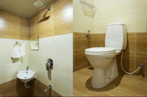 een badkamer met een toilet en een wastafel bij Salamath Homestay in Cochin