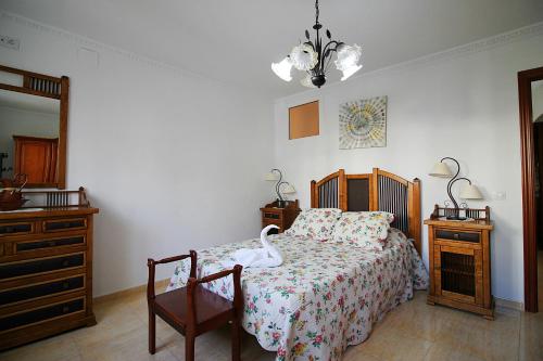 a bedroom with a bed and a dresser and a mirror at Casa Pepa in Igualeja