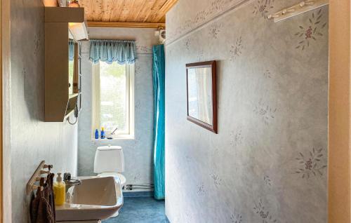 een badkamer met een wastafel en een raam bij 2 Bedroom Nice Home In Timmersdala in Götene