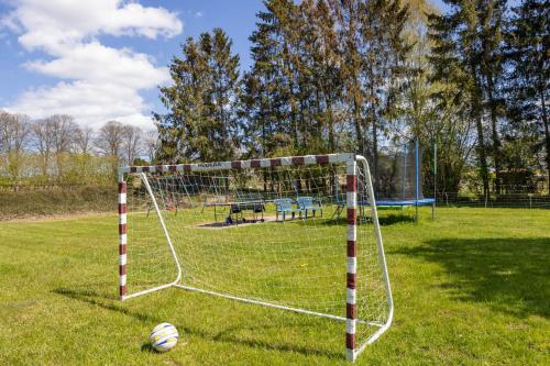 a soccer goal with a ball in the grass at Ostsee Landurlaub auf dem Ferienhof OFC 21 in Kröpelin