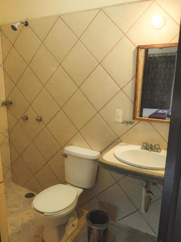 a bathroom with a toilet and a sink at Hotel Hacienda la Alborada in Tuxtla Gutiérrez