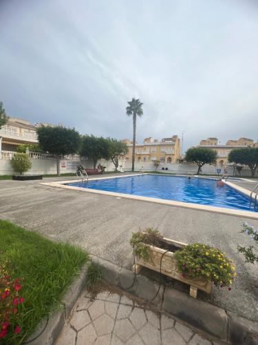 une grande piscine dans une cour avec des bâtiments dans l'établissement Calle canarias, à Gran Alacant