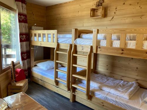 2 lits superposés dans une cabane en rondins dans l'établissement Studio rénové 16m2, pied des pistes à Morzine, idéal famille, bien équipé, wifi fibre, non-fumeur - FR-1-634-80, à Morzine
