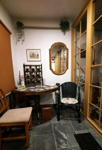 a room with a table and chairs and a mirror at Apartmá Za kopcem in Boskovice