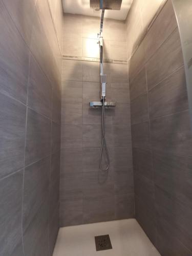 a shower with a shower head in a bathroom at Le secret de la Glycine in Lillebonne