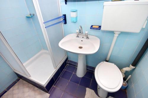 a bathroom with a sink and a toilet and a shower at Holiday apartments Veli Iz, Iz - 6253 in Mali Iž