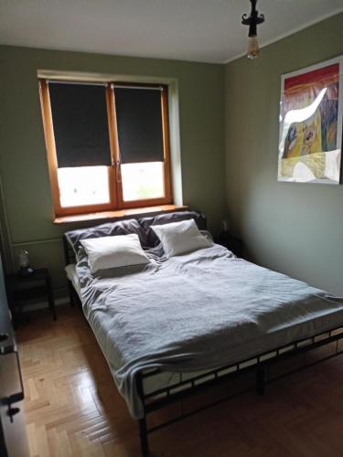 - une chambre avec un lit avec deux oreillers et une fenêtre dans l'établissement Apartament Sucharskiego, à Gdynia
