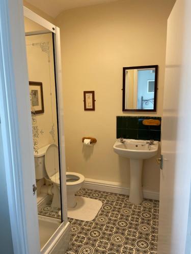 uma casa de banho com um WC e um lavatório em The Penrhos Arms Hotel em Llanfairpwllgwyngyll