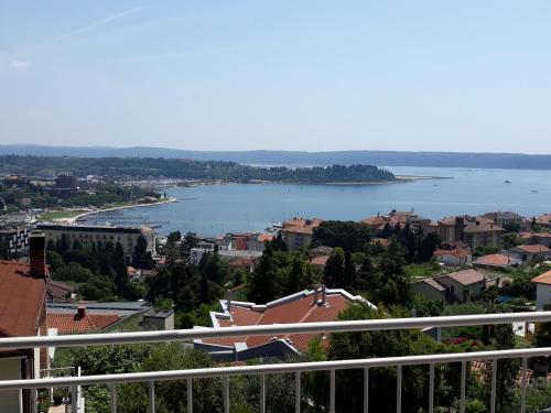 a view of a large body of water from a balcony at Apartments Heidi in Portorož