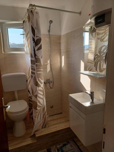 a bathroom with a toilet and a sink and a shower at Apartments with parking space Pag - 6325 in Pag