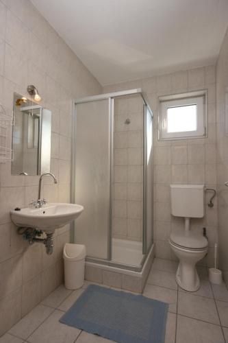 a bathroom with a shower and a sink and a toilet at Apartments with parking space Mandre, Pag - 6405 in Kolan