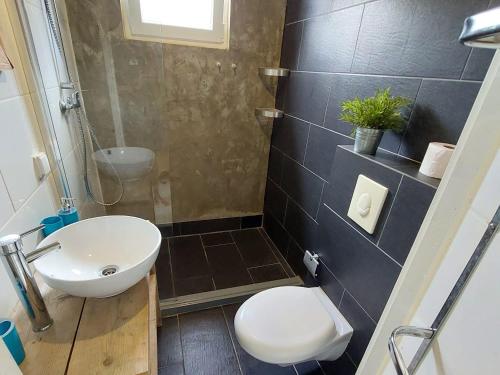 a bathroom with a white toilet and a sink at B&B Casa Trankilo in Kralendijk