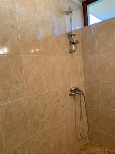 a shower with a shower head in a bathroom at Sunny Home in Sandanski