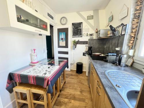 une cuisine avec un comptoir et un évier dans l'établissement Location à Trouville sur mer, à Trouville-sur-Mer