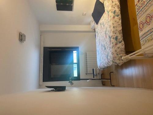 a bedroom with a bed and a television and a window at TORREBLANCA in Oviedo