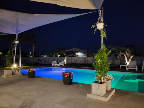 a swimming pool at night with a tent at Suite12 in Marsala