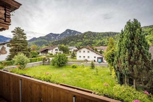 a view of a yard from a house at Landhaus Weiß in Bad Reichenhall