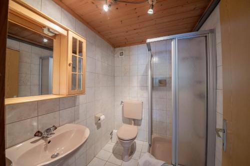 a bathroom with a toilet and a sink and a shower at Haus Adlerhorst in Ultimo