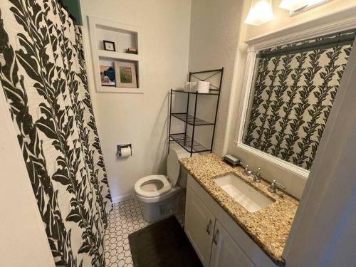 a bathroom with a sink and a toilet and a window at Quaint house in the heart of Idaho Falls in Idaho Falls