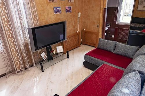 a living room with a large flat screen tv at Villa ROYAL CLUB 13 in Jūrmala
