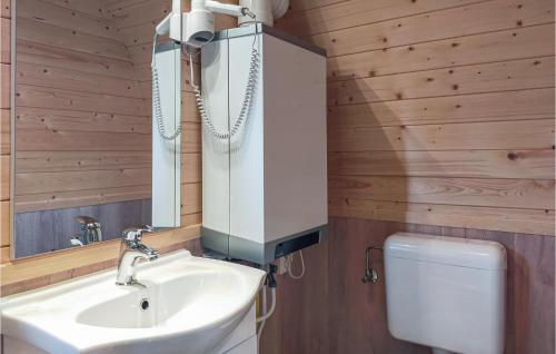 een badkamer met een wastafel, een spiegel en een toilet bij Stunning Home In Haller With Kitchen in Haller