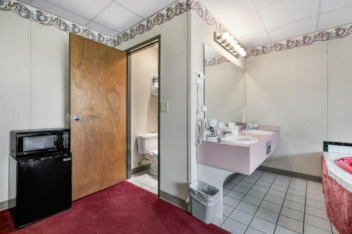 a bathroom with a sink and a toilet at Candlewick Inn and Suites in Eureka Springs