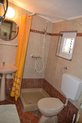 a bathroom with a toilet and a shower and a sink at Apartment Kustici 6335c in Zubovići