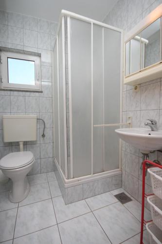 a bathroom with a shower and a toilet and a sink at Twin Room Kustici 6288a in Kustići