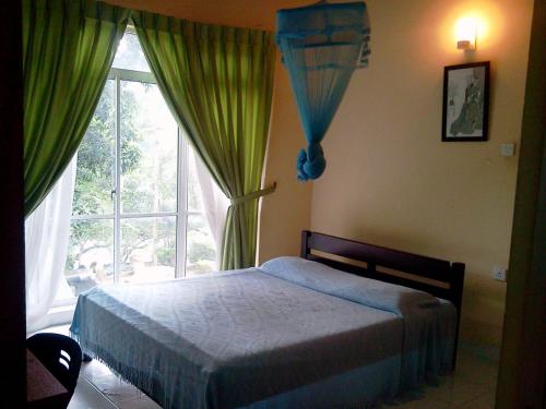 康提的住宿－麥卡錫賓館，卧室在窗户前配有一张床