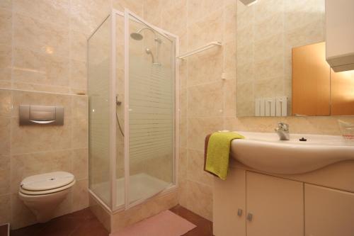 a bathroom with a shower and a toilet and a sink at Apartments with a parking space Funtana, Porec - 7076 in Funtana
