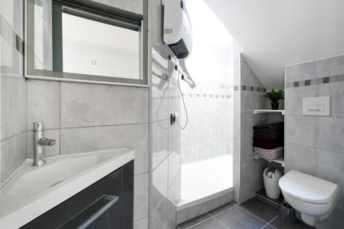 ein Bad mit einem Waschbecken und einem WC in der Unterkunft Appartement Cosy Bourgoin - Gare & Centre in Bourgoin