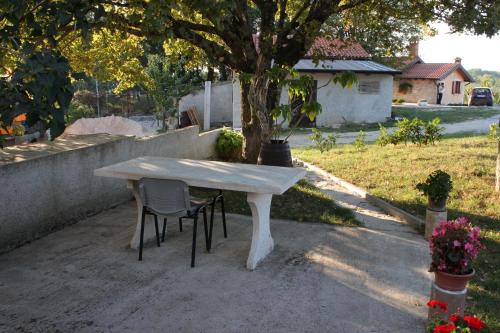 a white table and chairs sitting under a tree at Apartments with parking space Gracisce, Central Istria - Sredisnja Istra - 7134 in Gračišće