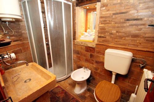 a bathroom with a shower and a toilet and a sink at Family friendly house with a swimming pool Sveti Petar u Sumi, Central Istria - Sredisnja Istra - 7092 in Sveti Petar u Šumi