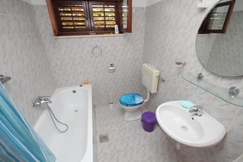 y baño con lavabo, aseo y espejo. en Family friendly house with a swimming pool Sveti Petar u Sumi, Central Istria - Sredisnja Istra - 7177 en Gljuščići