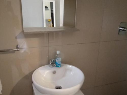a bathroom with a white sink and a mirror at AGT Guesthouse in Vryheid