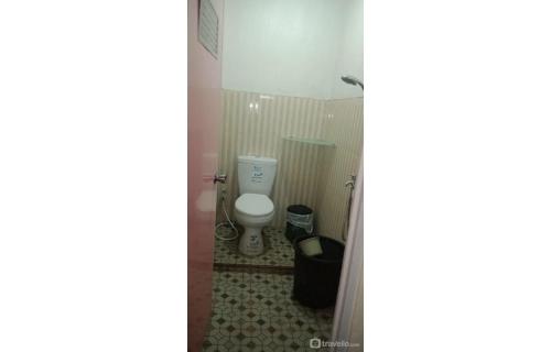 a bathroom with a toilet and a shower at Merpati Hostel Banyuwangi in Dadapan