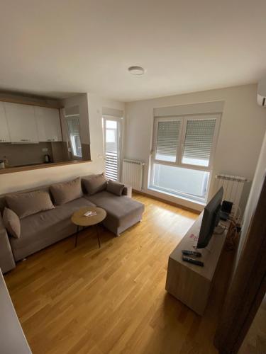 a living room with a couch and a television at Cool Apartments with FREE PARKING in Čačak